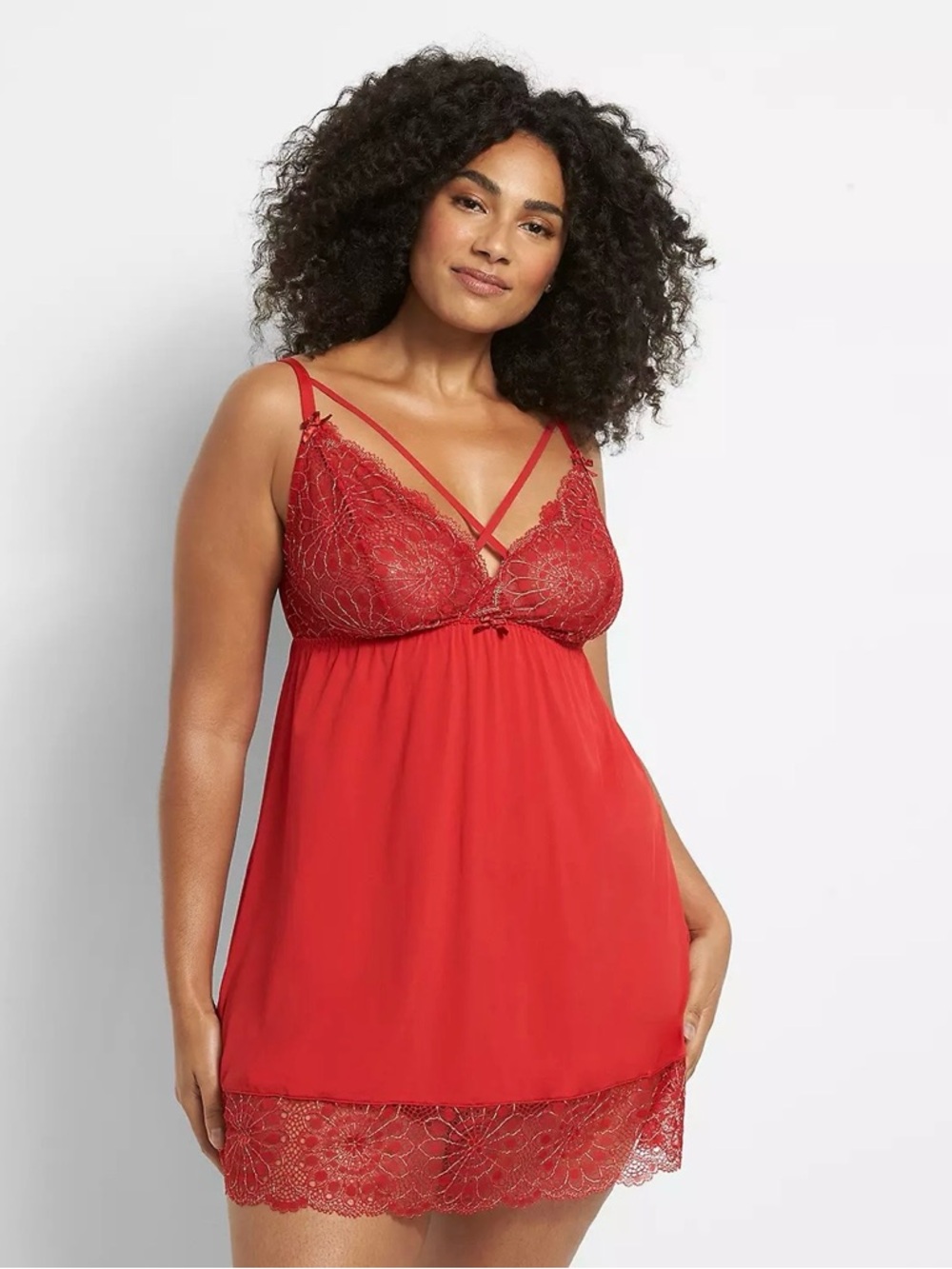 Cacique Red Lace Trim Babydoll Chemise